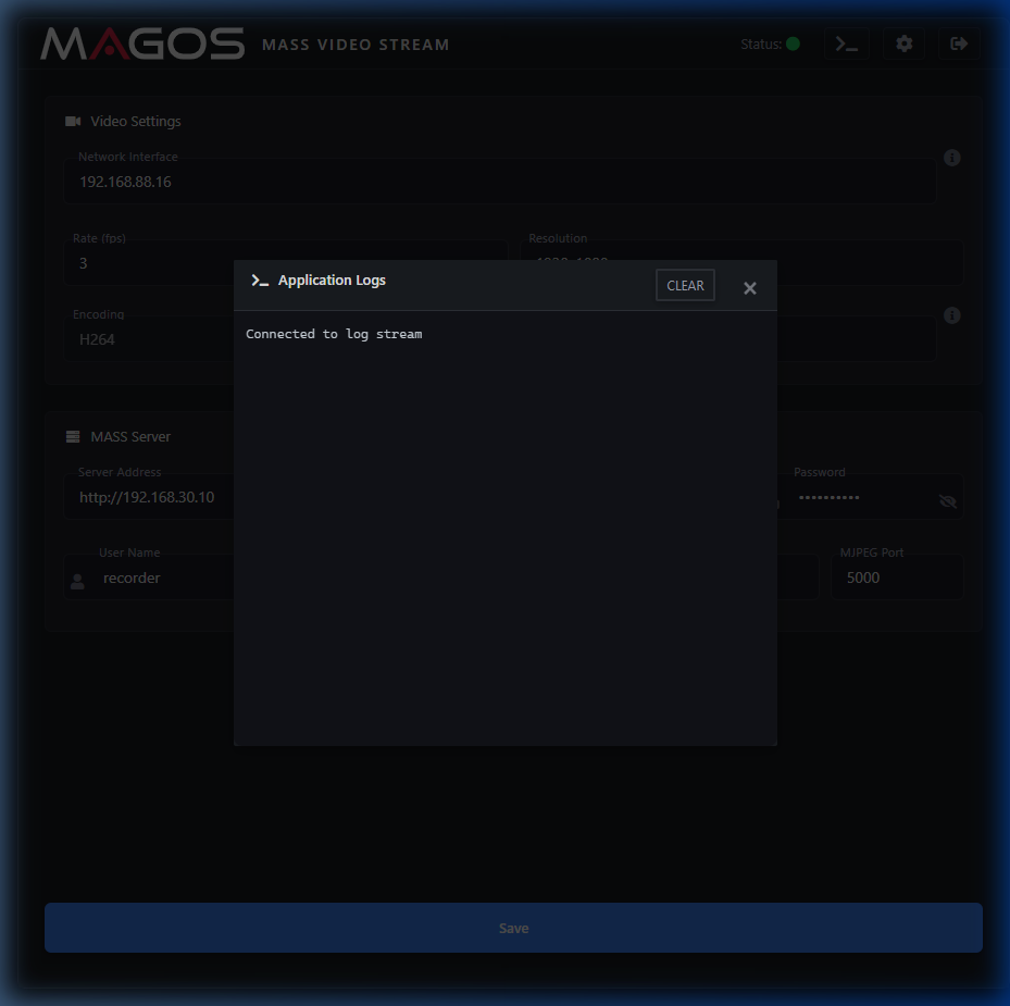 Application Logs panel